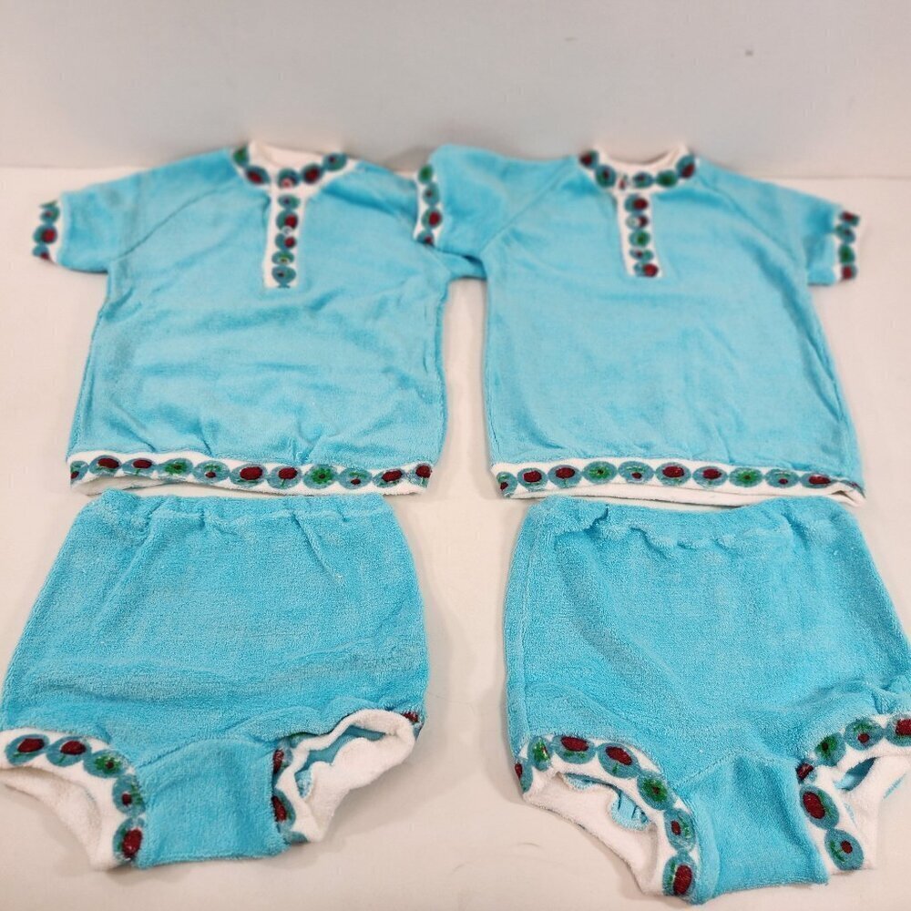 Vintage Turquoise Blue Baby Outfits x 2 Handmade BRAND NEW